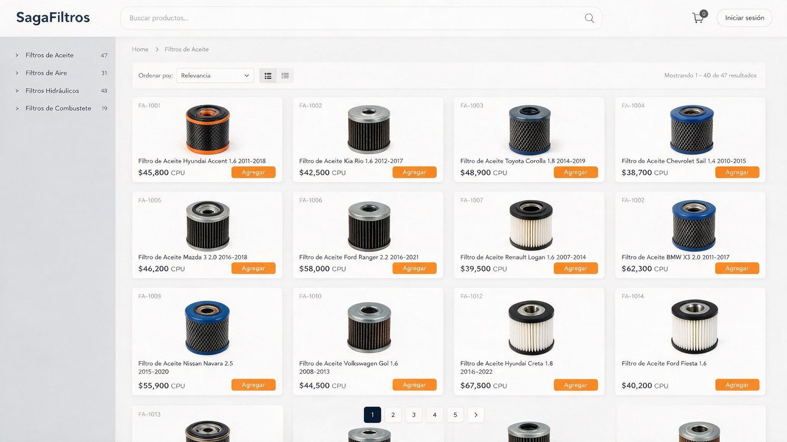 Catálogo B2C industrial — ecommerce de filtros hidráulicos y aceite